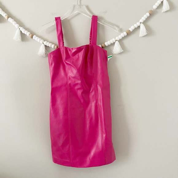 NEW Rotate Herlina Mini Dress Size 4 Fuchsia Faux Leather Square Neck - Picture 8 of 10